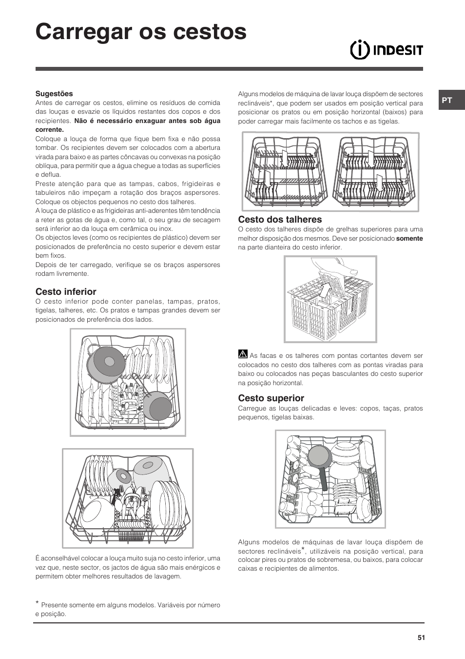Carregar os cestos | Indesit DFP-58T94-CA-NX-EU User Manual | Page 51 / 80