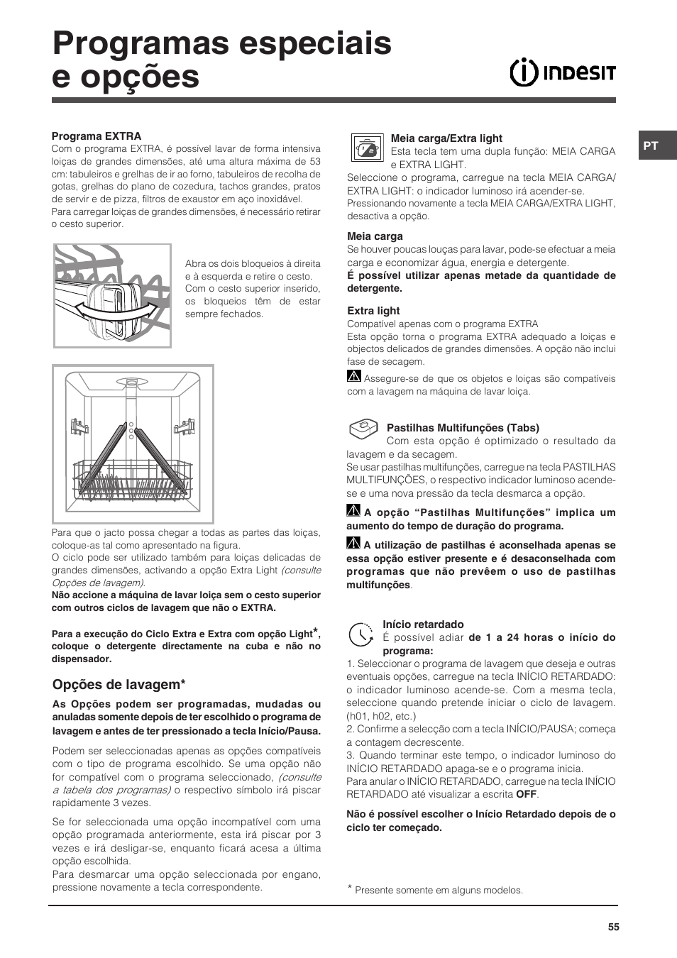 Programas especiais e opções | Indesit DFP-58T94-CA-NX-EU User Manual | Page 55 / 80