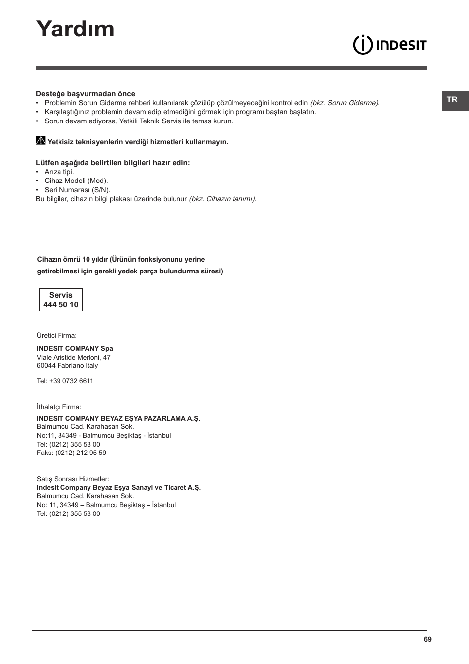 Yardım | Indesit DFP-58T94-CA-NX-EU User Manual | Page 69 / 80