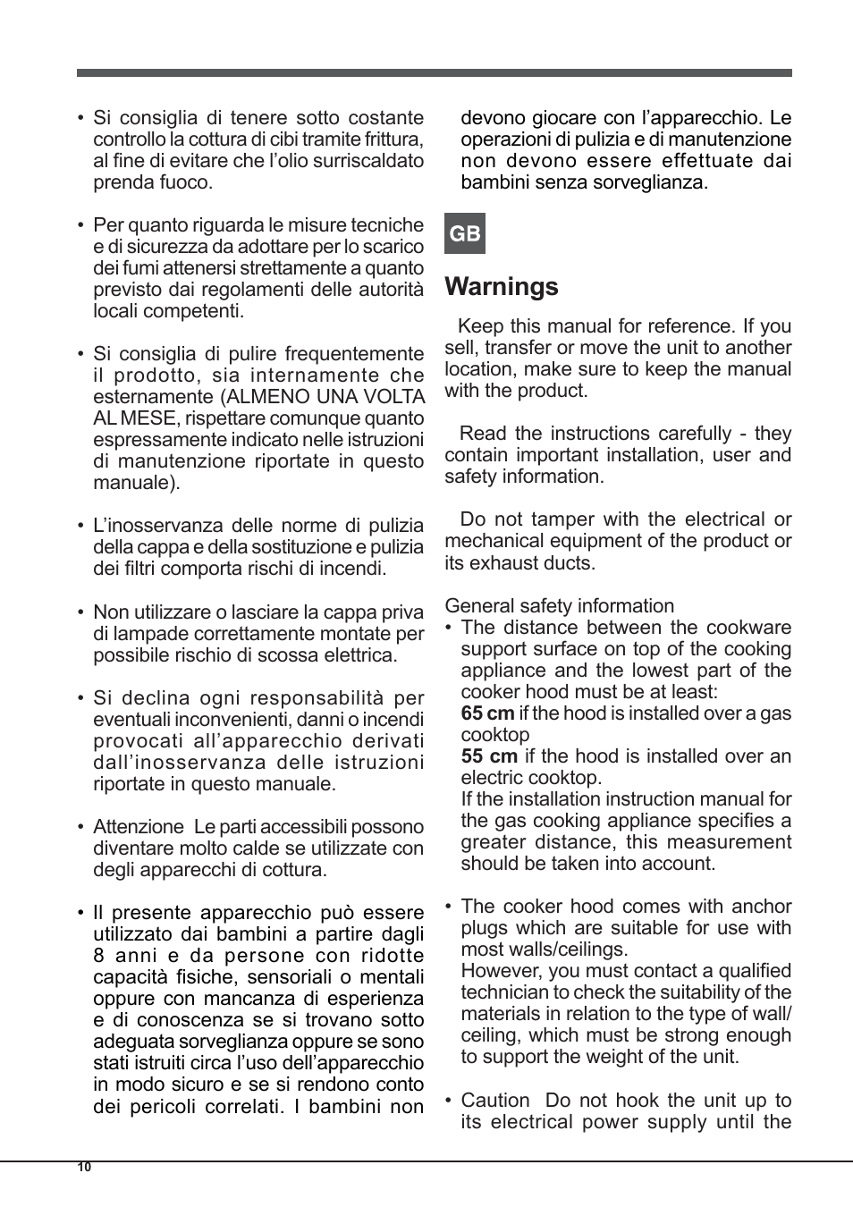 Warnings | Indesit IHP-9.5-C-M-IX User Manual | Page 10 / 80