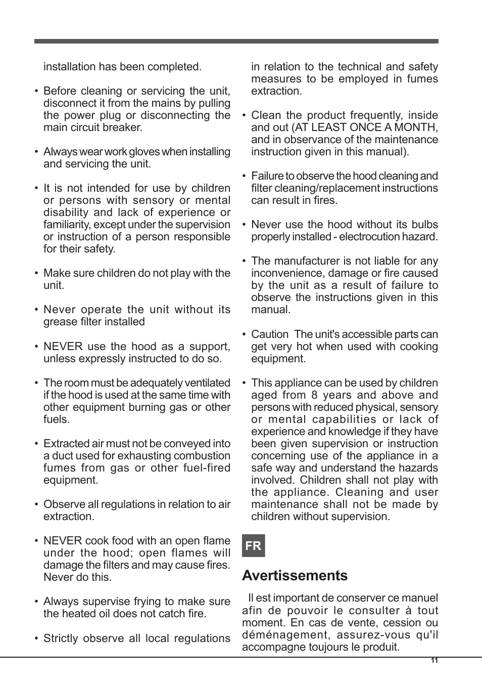 Avertissements | Indesit IHP-9.5-C-M-IX User Manual | Page 11 / 80