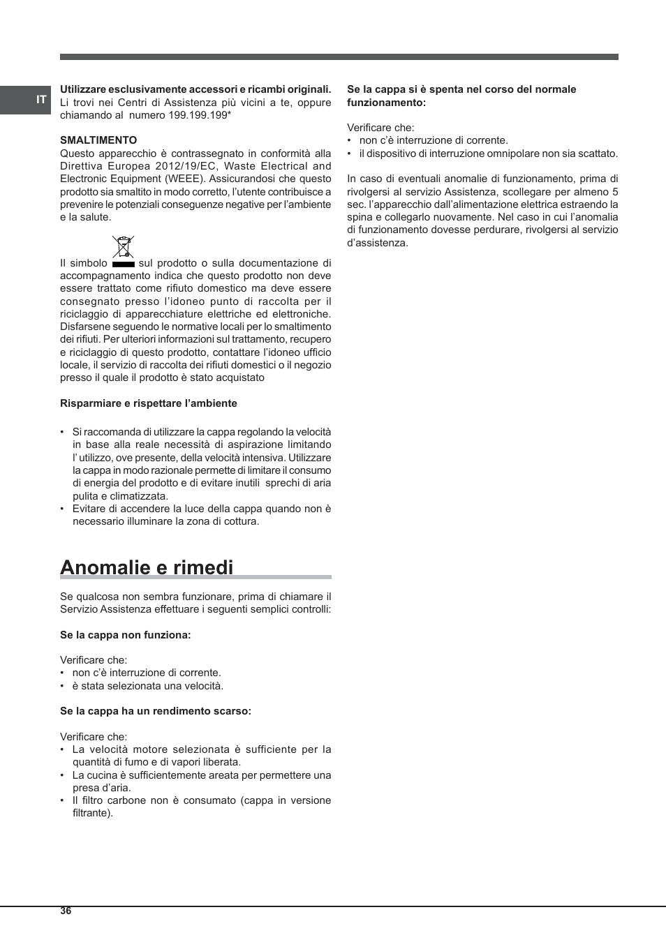 Anomalie e rimedi | Indesit IHP-9.5-C-M-IX User Manual | Page 36 / 80