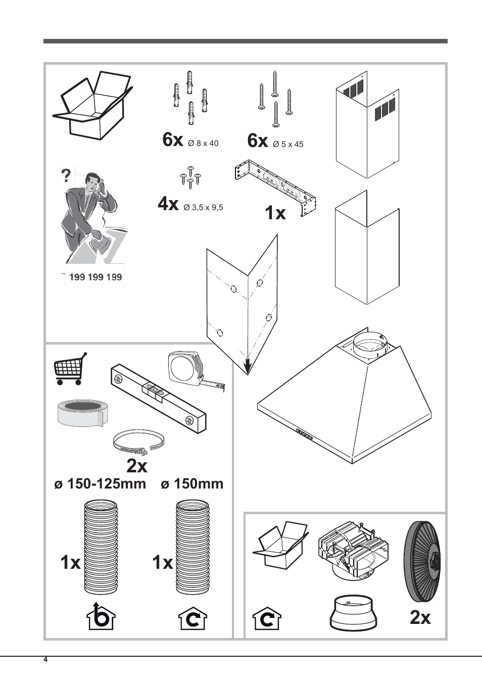 1x 2x 1x, 1x 2x 4x | Indesit IHP-9.5-C-M-IX User Manual | Page 4 / 80