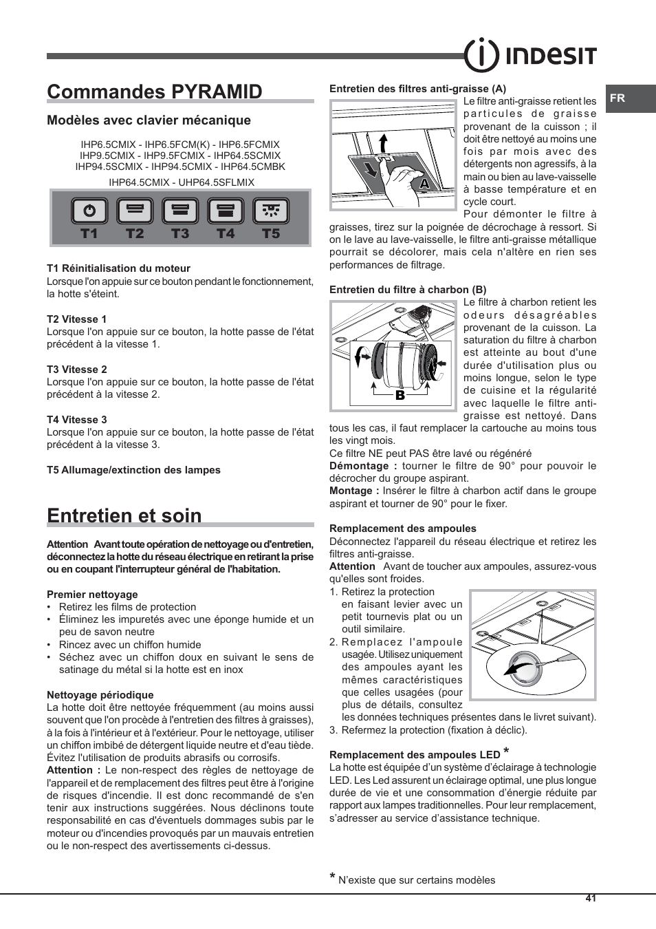 Commandes pyramid, Entretien et soin | Indesit IHP-9.5-C-M-IX User Manual | Page 41 / 80