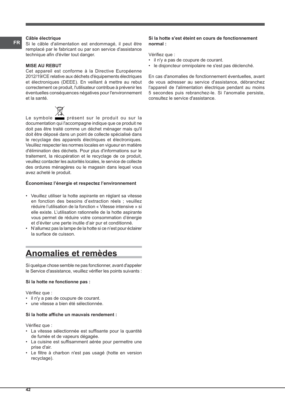 Anomalies et remèdes | Indesit IHP-9.5-C-M-IX User Manual | Page 42 / 80