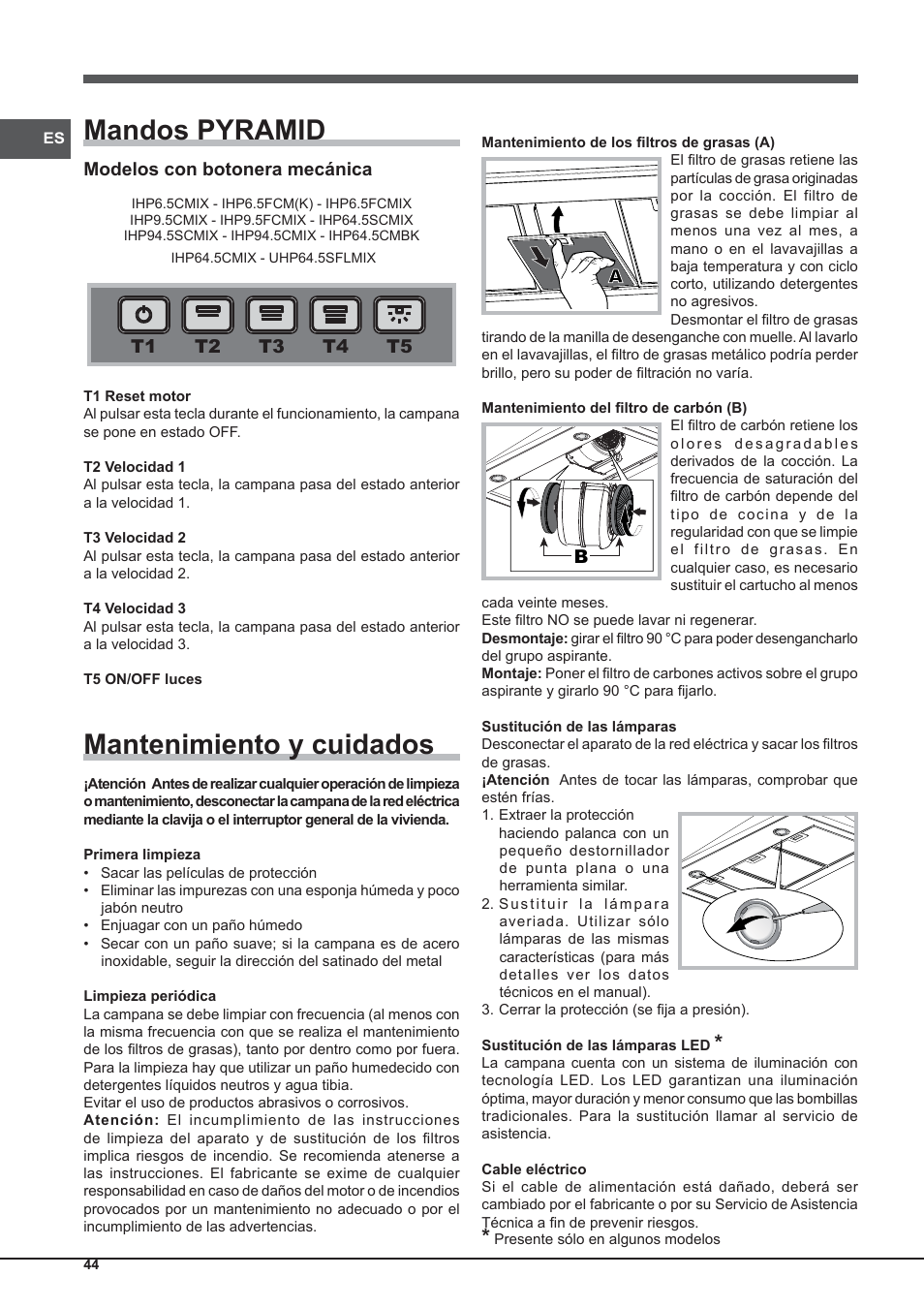 Mandos pyramid, Mantenimiento y cuidados | Indesit IHP-9.5-C-M-IX User Manual | Page 44 / 80