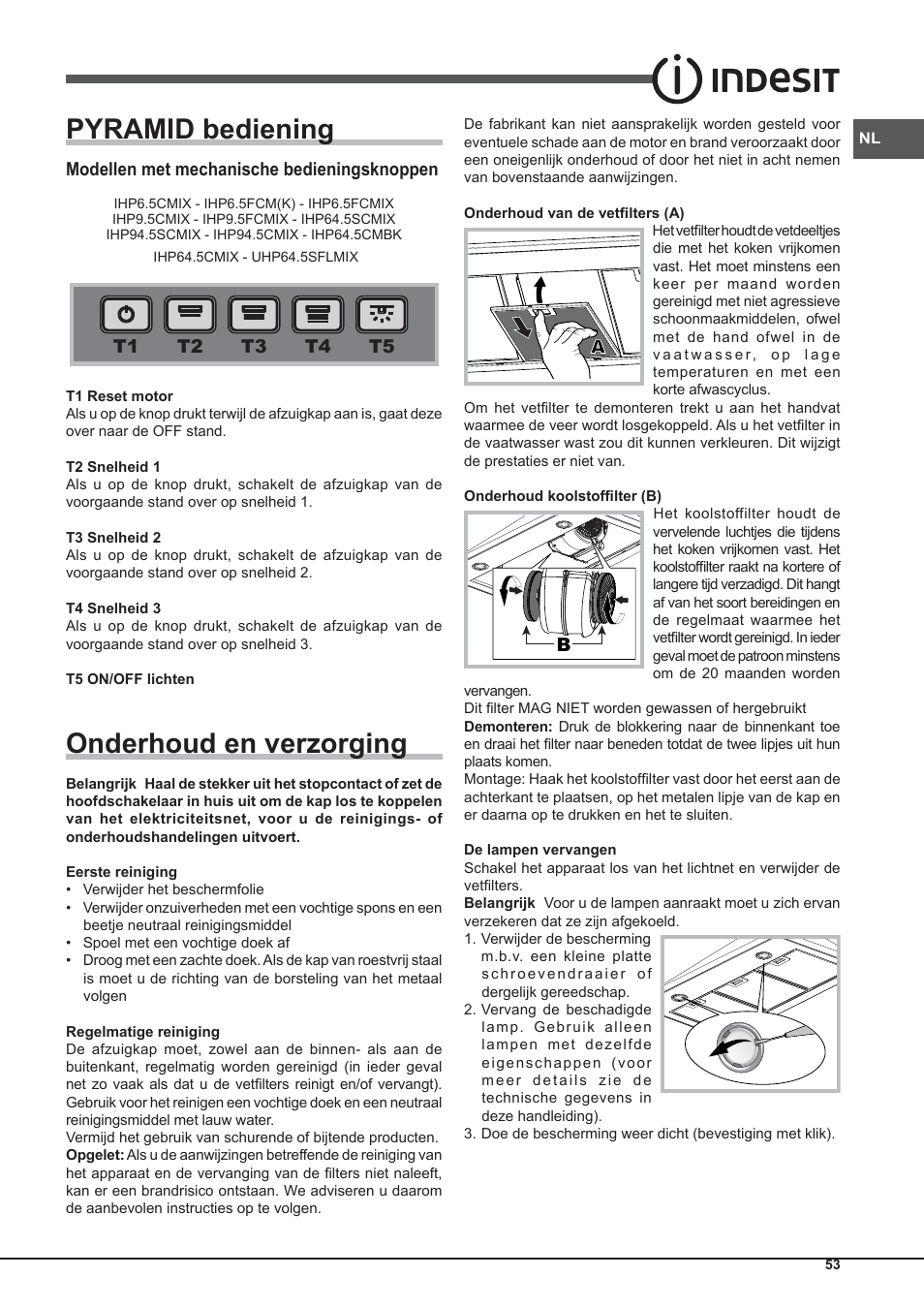 Pyramid bediening, Onderhoud en verzorging | Indesit IHP-9.5-C-M-IX User Manual | Page 53 / 80