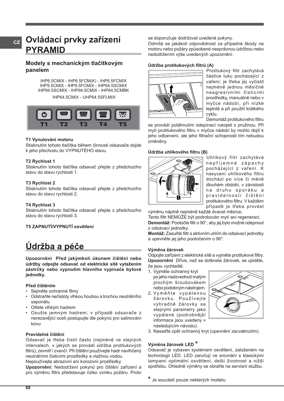 Ovládací prvky zařízení pyramid, Údržba a péče | Indesit IHP-9.5-C-M-IX User Manual | Page 68 / 80
