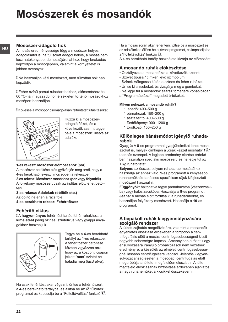 Mosószerek és mosandók | Indesit IWUC-4105-(EU) User Manual | Page 22 / 84