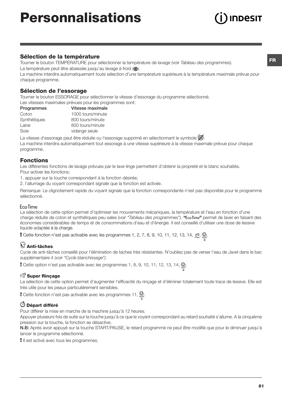 Personnalisations | Indesit IWUC-4105-(EU) User Manual | Page 81 / 84