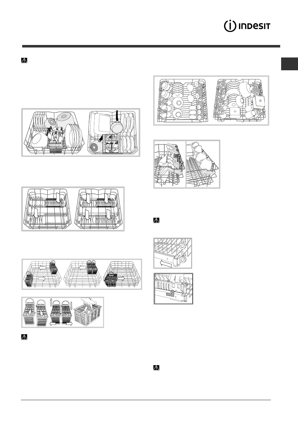 Caricare i cestelli, Cesto inferiore e cestino posate, Cesto superiore | Indesit DIFP-36.R User Manual | Page 5 / 80