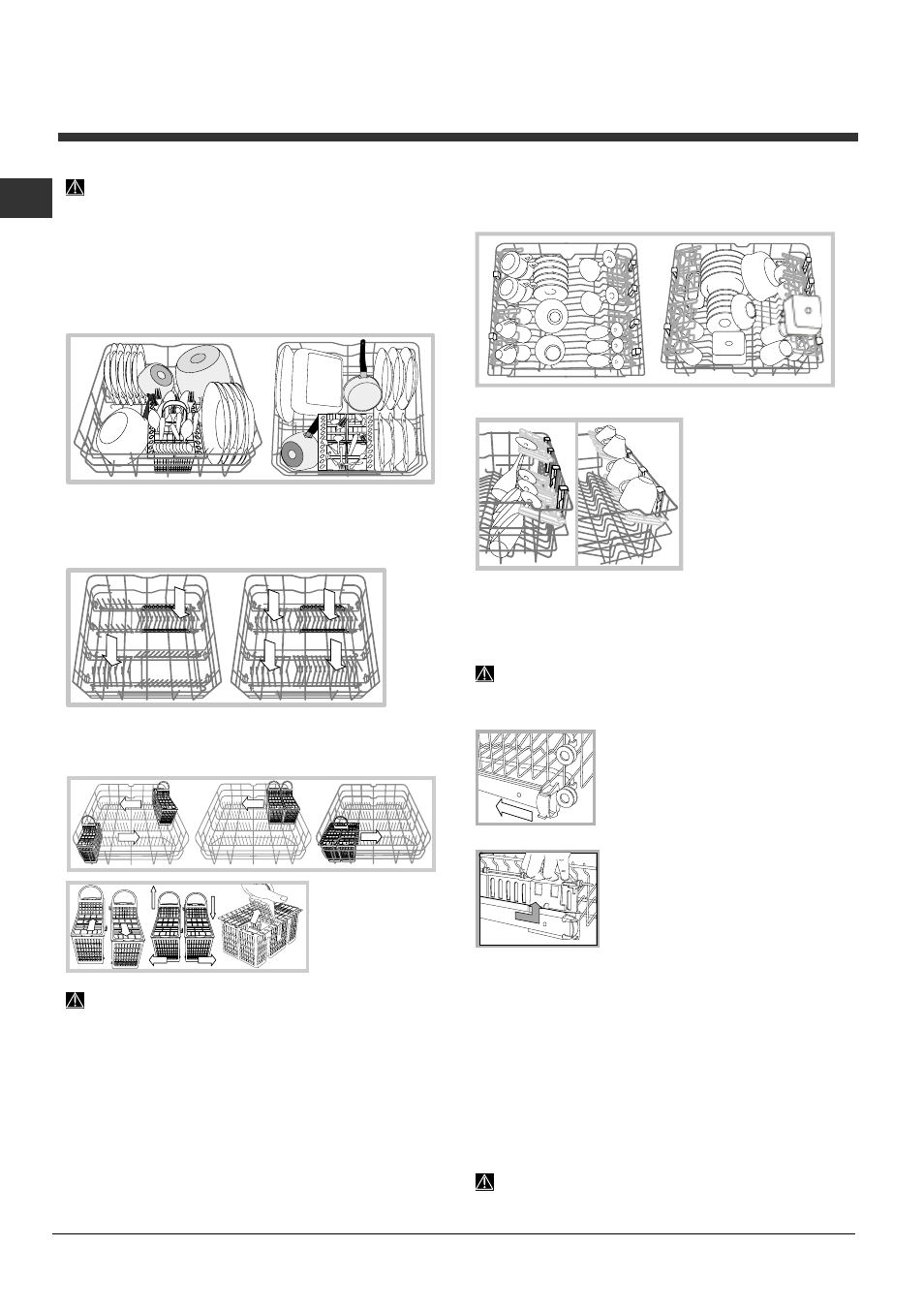 Cargar los cestos, Cesto superior, Cesto inferior y cesto para cubiertos | Indesit DIFP-36.R User Manual | Page 60 / 80