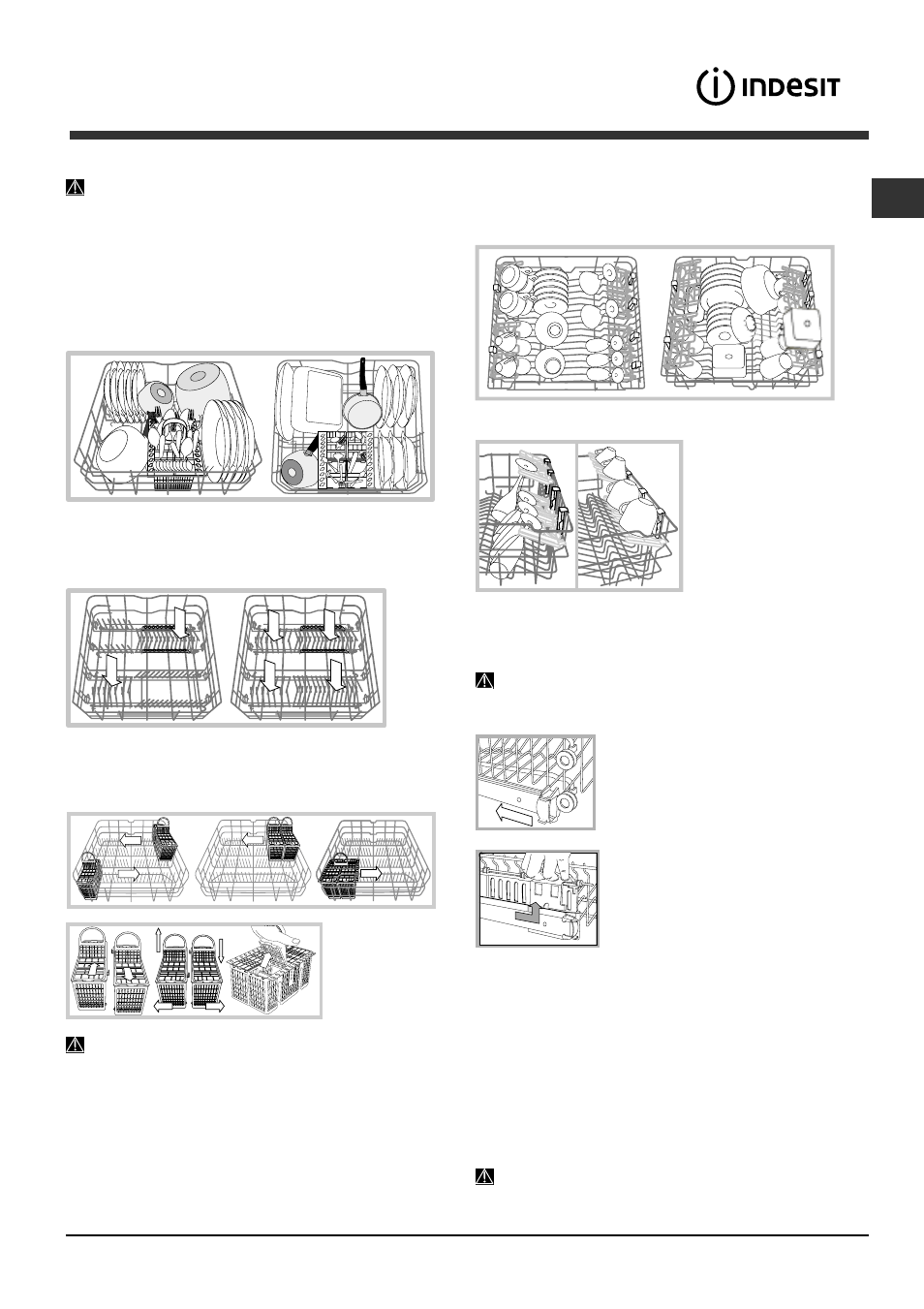 Carregar os cestos, Cesto inferior e cesto dos talheres, Cesto superior | Indesit DIFP-36.R User Manual | Page 71 / 80