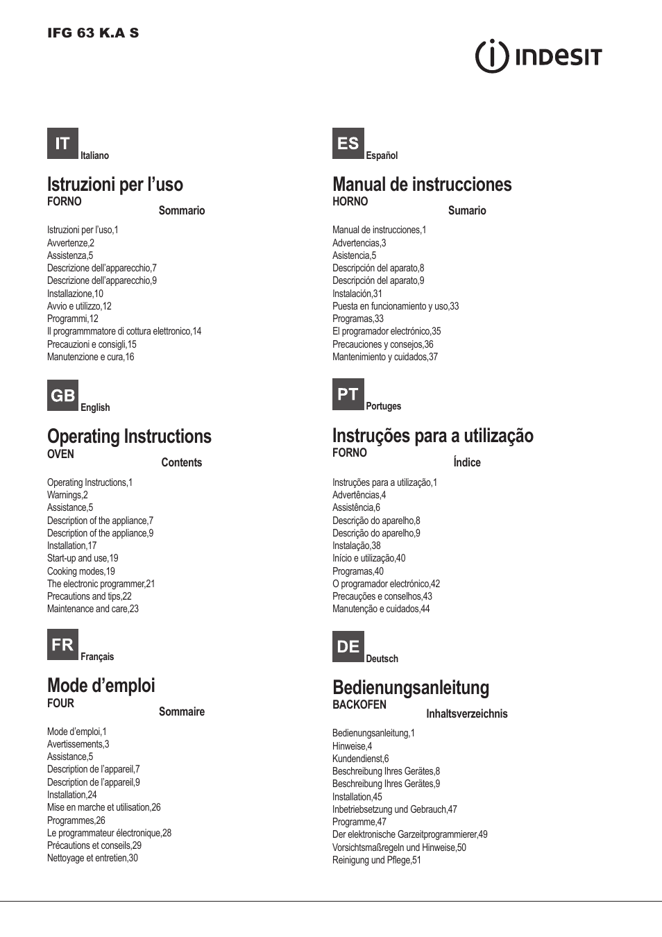 Indesit IFG-63-K.A-(BK)-S User Manual | 52 pages