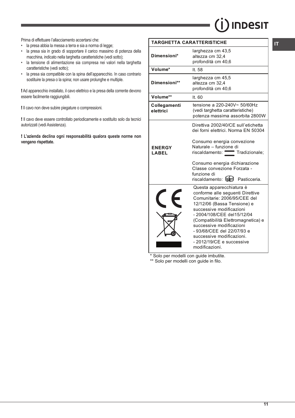 Indesit IFG-63-K.A-(BK)-S User Manual | Page 11 / 52