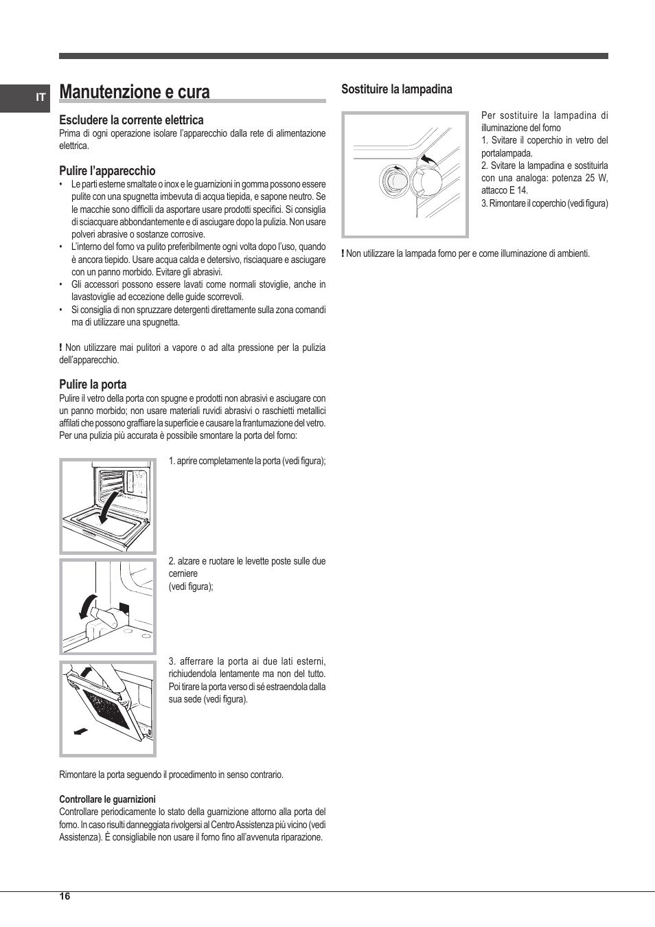 Manutenzione e cura | Indesit IFG-63-K.A-(BK)-S User Manual | Page 16 / 52