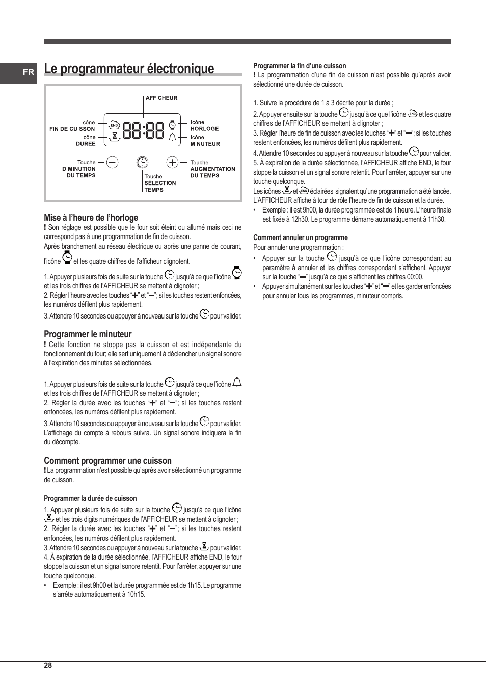 Le programmateur électronique | Indesit IFG-63-K.A-(BK)-S User Manual | Page 28 / 52