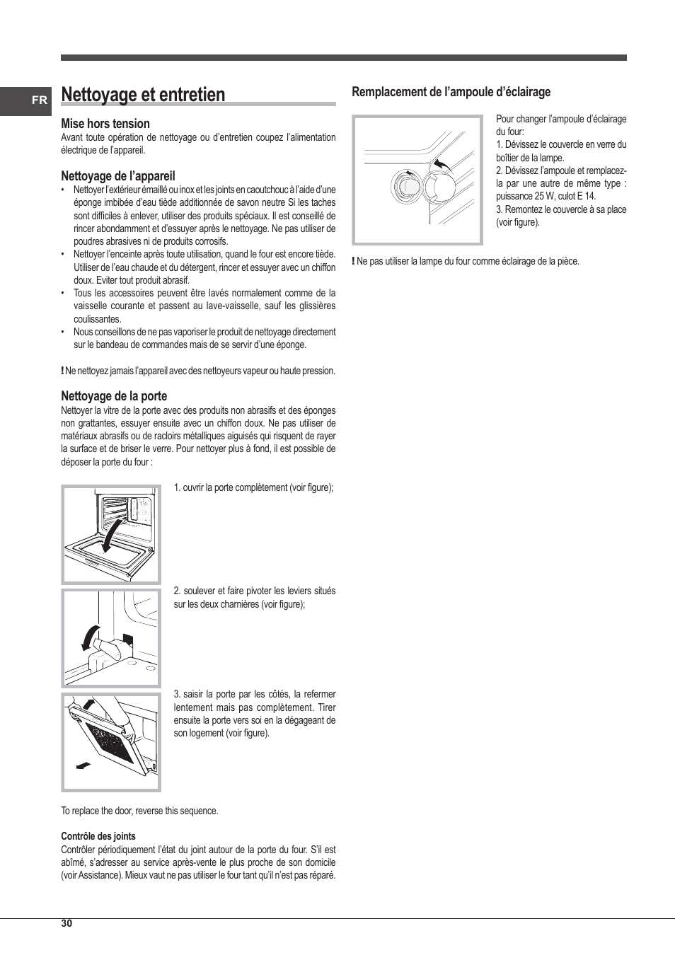 Nettoyage et entretien | Indesit IFG-63-K.A-(BK)-S User Manual | Page 30 / 52