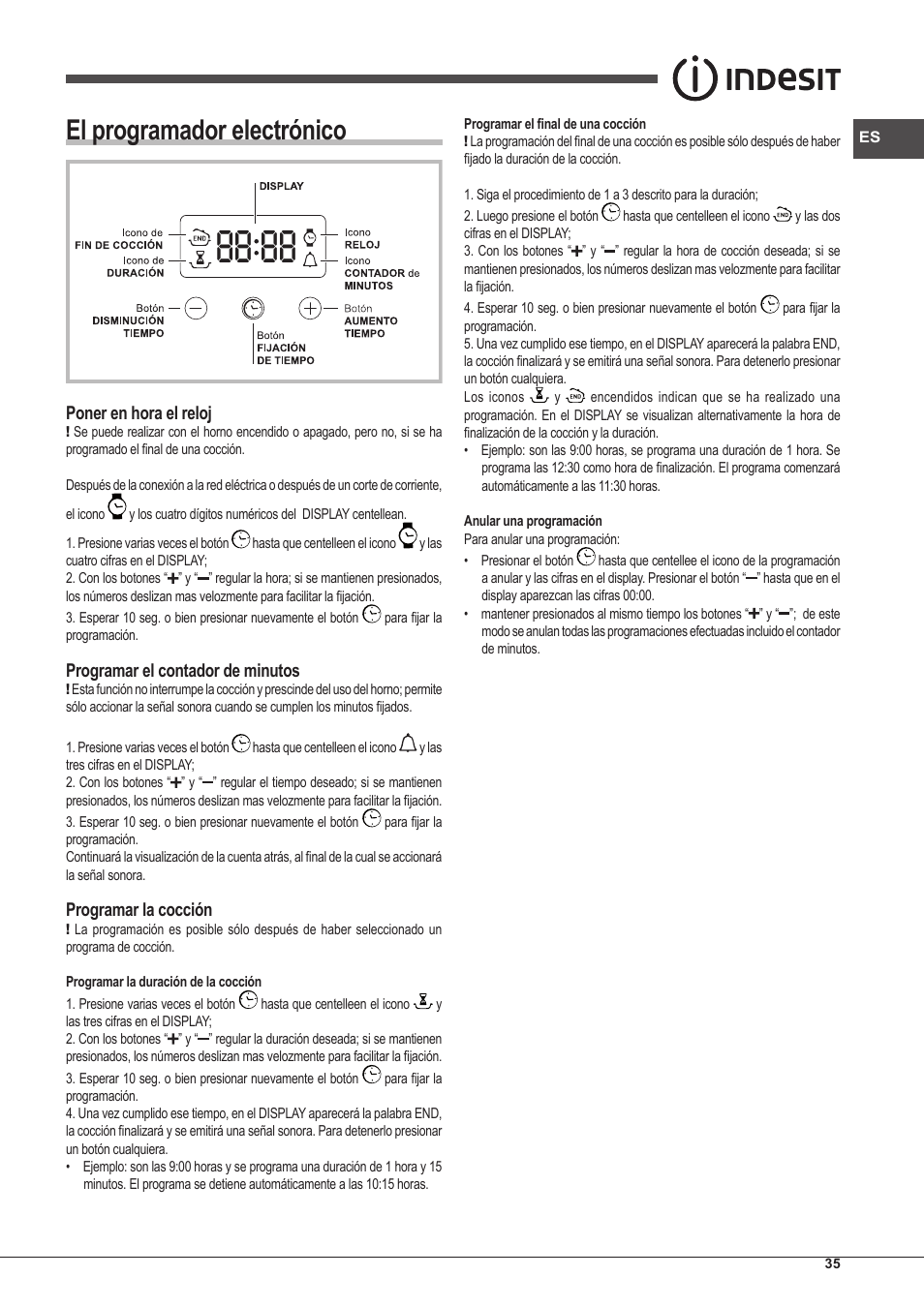 El programador electrónico | Indesit IFG-63-K.A-(BK)-S User Manual | Page 35 / 52