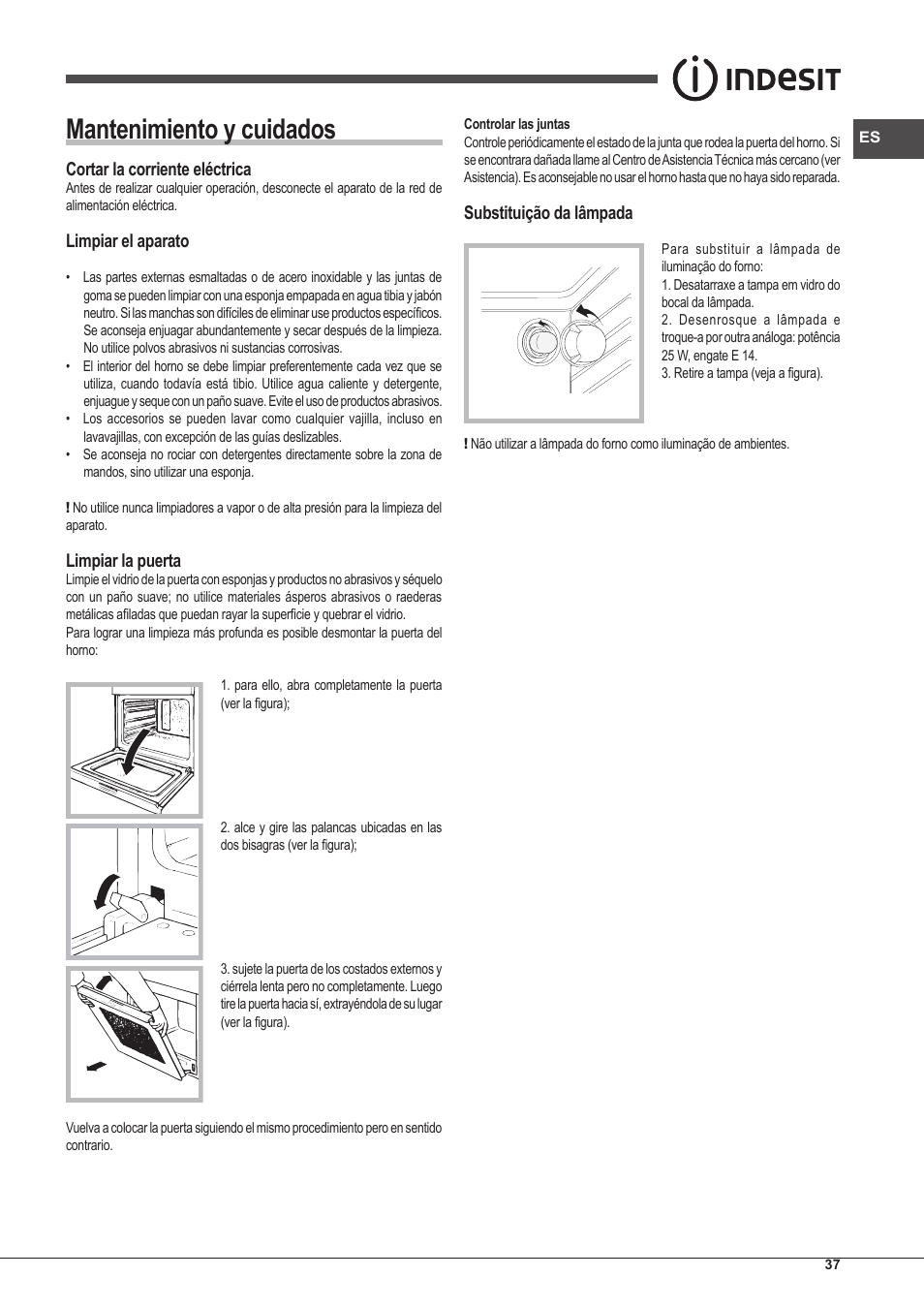Mantenimiento y cuidados | Indesit IFG-63-K.A-(BK)-S User Manual | Page 37 / 52