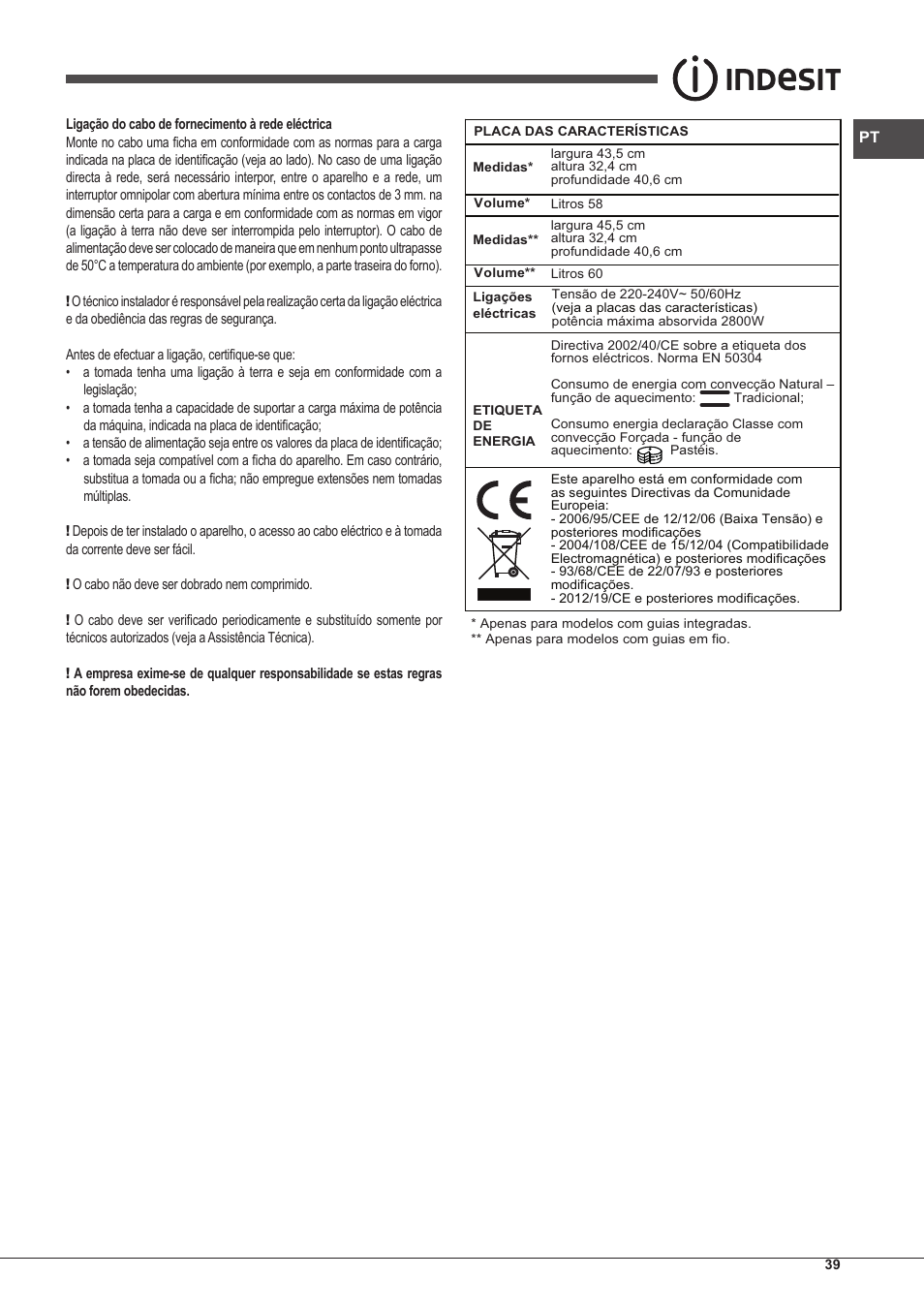 Indesit IFG-63-K.A-(BK)-S User Manual | Page 39 / 52