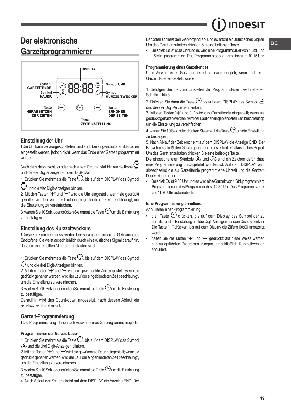 Der elektronische garzeitprogrammierer | Indesit IFG-63-K.A-(BK)-S User Manual | Page 49 / 52