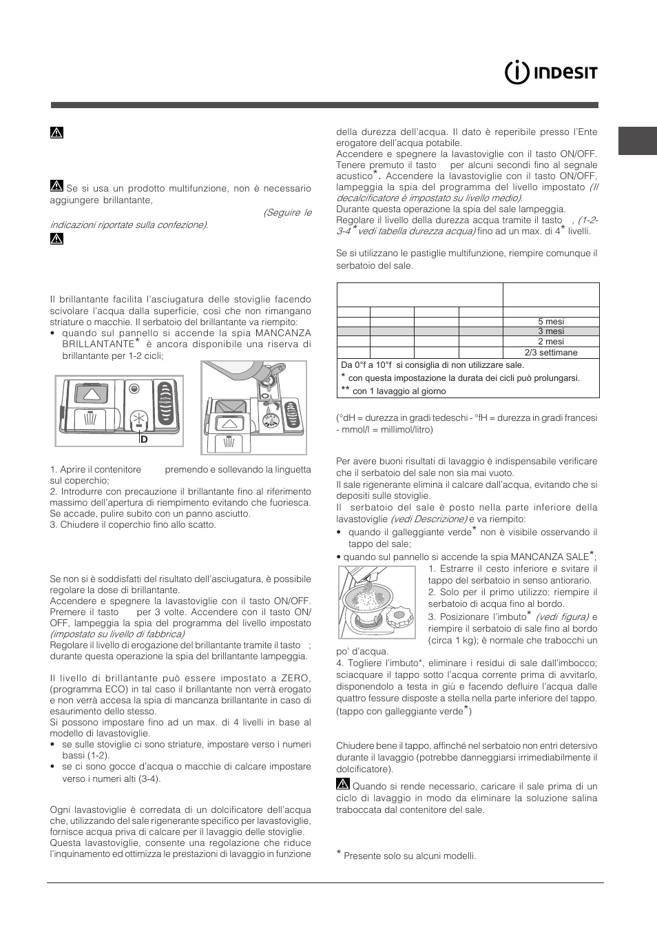 Brillantante e sale rigenerante, Caricare il brillantante, Caricare il sale rigenerante | Indesit DIF-14B1-EU User Manual | Page 11 / 84