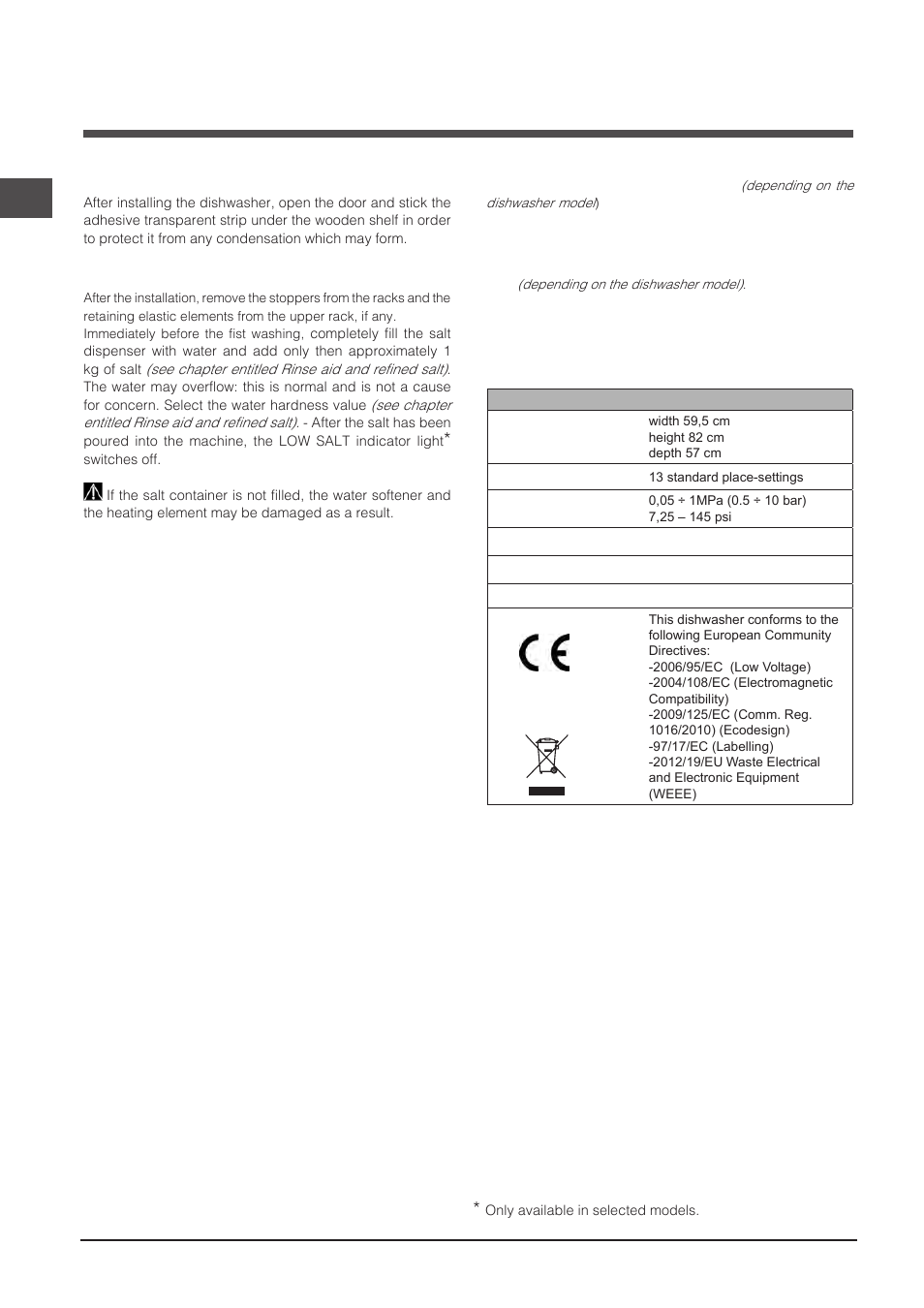 Advice regarding the first wash cycle | Indesit DIF-14B1-EU User Manual | Page 20 / 84