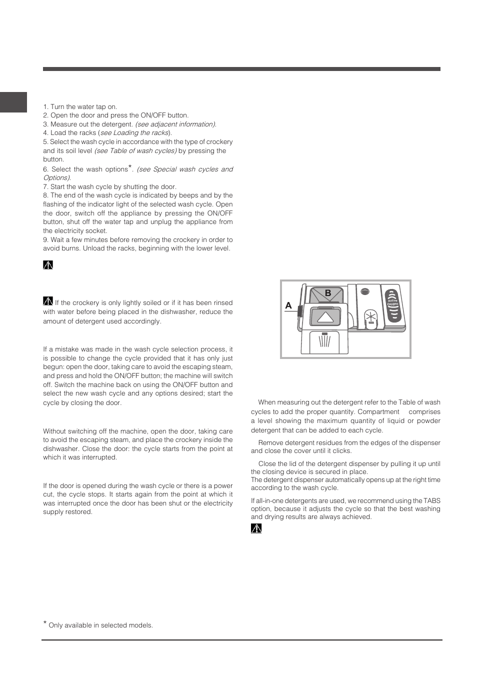 Start-up and use, Measuring out the detergent, Starting the dishwasher | Indesit DIF-14B1-EU User Manual | Page 24 / 84