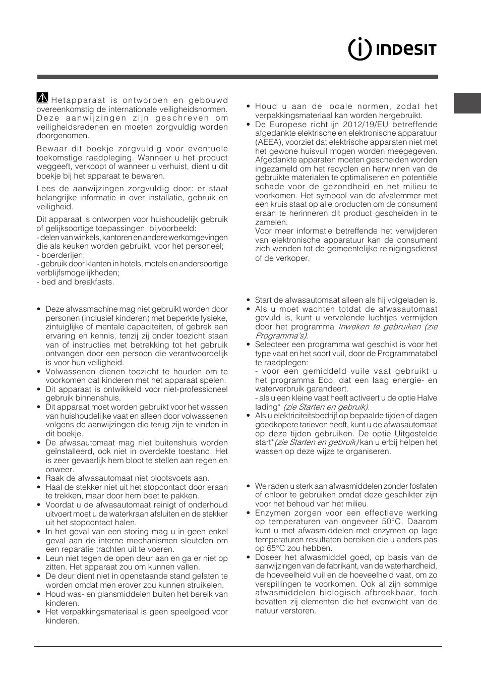 Voorzorgsmaatregelen en advies | Indesit DIF-14B1-EU User Manual | Page 45 / 84