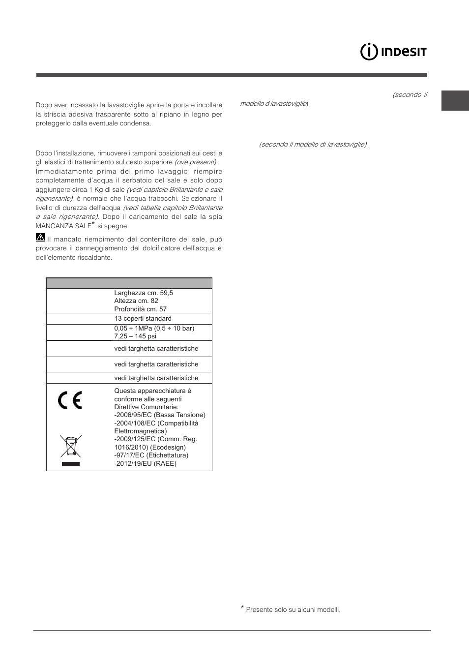 Avvertenze per il primo lavaggio | Indesit DIF-14B1-EU User Manual | Page 5 / 84