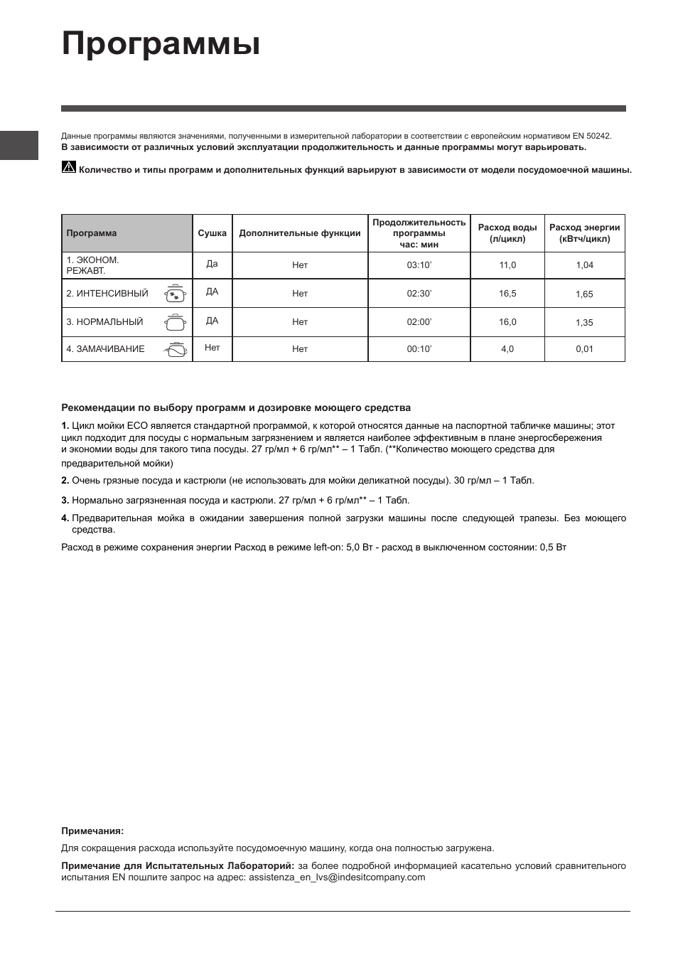 Программы | Indesit DIF-14B1-EU User Manual | Page 80 / 84