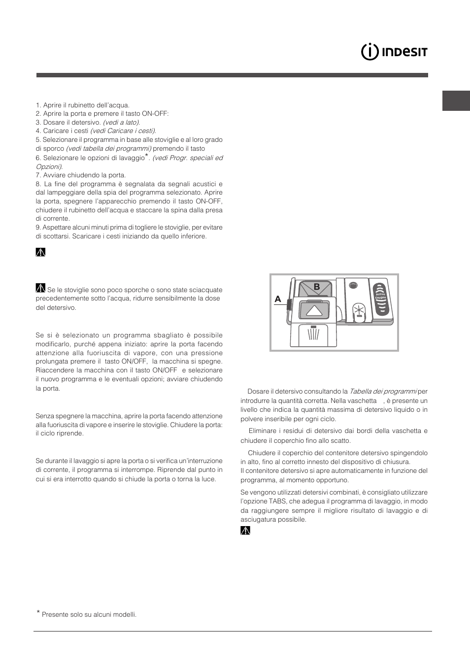 Avvio e utilizzo, Caricare il detersivo, Avviare la lavastoviglie | Indesit DIF-14B1-EU User Manual | Page 9 / 84