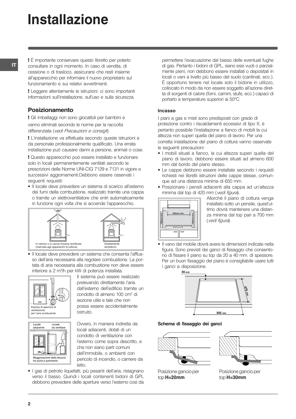 Installazione, Posizionamento | Indesit IP-640-S-(AV)-R User Manual | Page 2 / 56