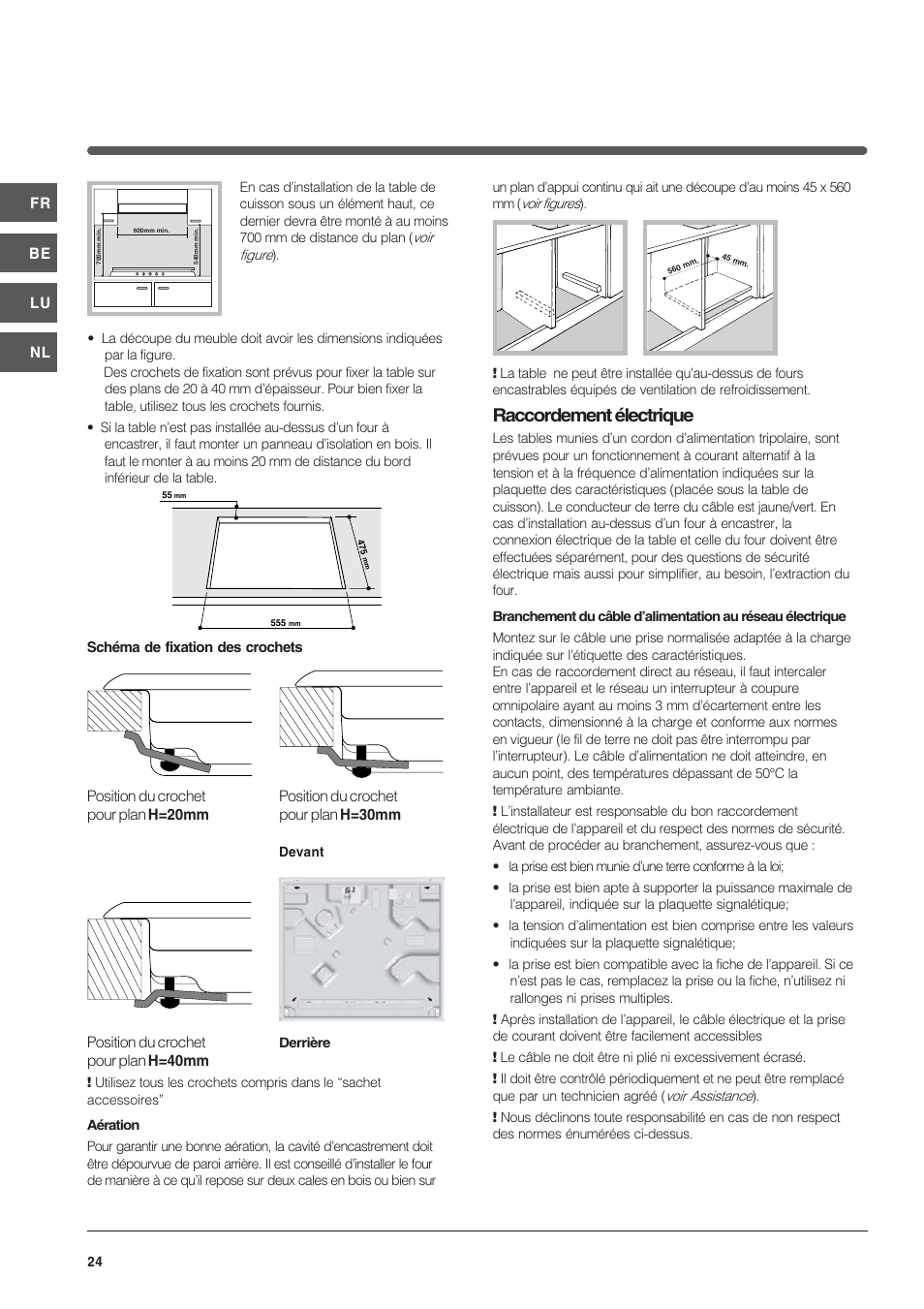 Raccordement électrique | Indesit IP-640-S-(AV)-R User Manual | Page 24 / 56