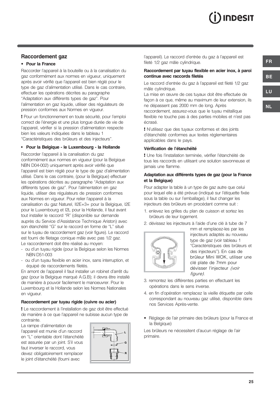 Raccordement gaz | Indesit IP-640-S-(AV)-R User Manual | Page 25 / 56