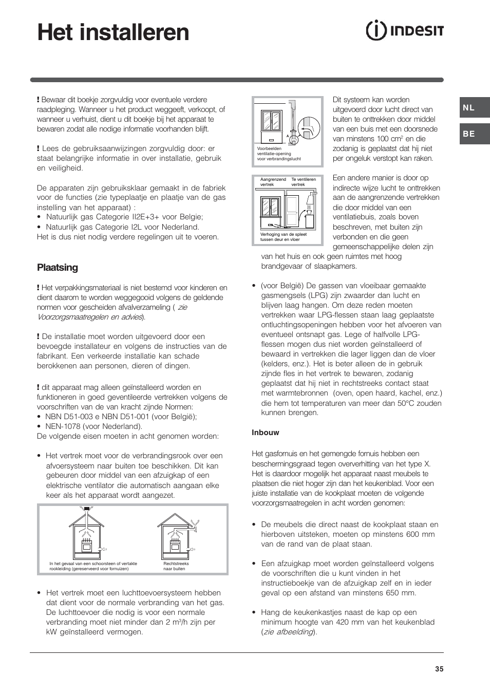 Het installeren, Plaatsing | Indesit IP-640-S-(AV)-R User Manual | Page 35 / 56