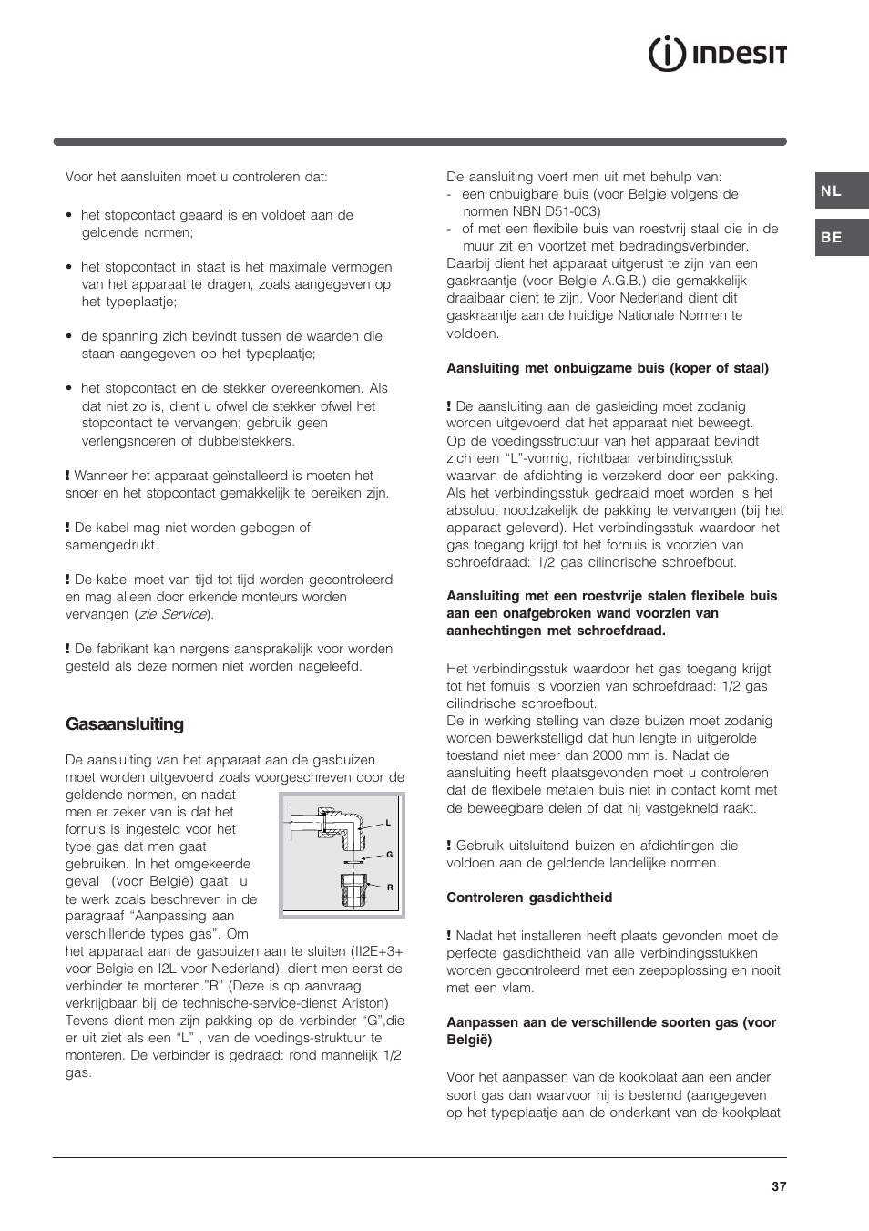 Gasaansluiting | Indesit IP-640-S-(AV)-R User Manual | Page 37 / 56