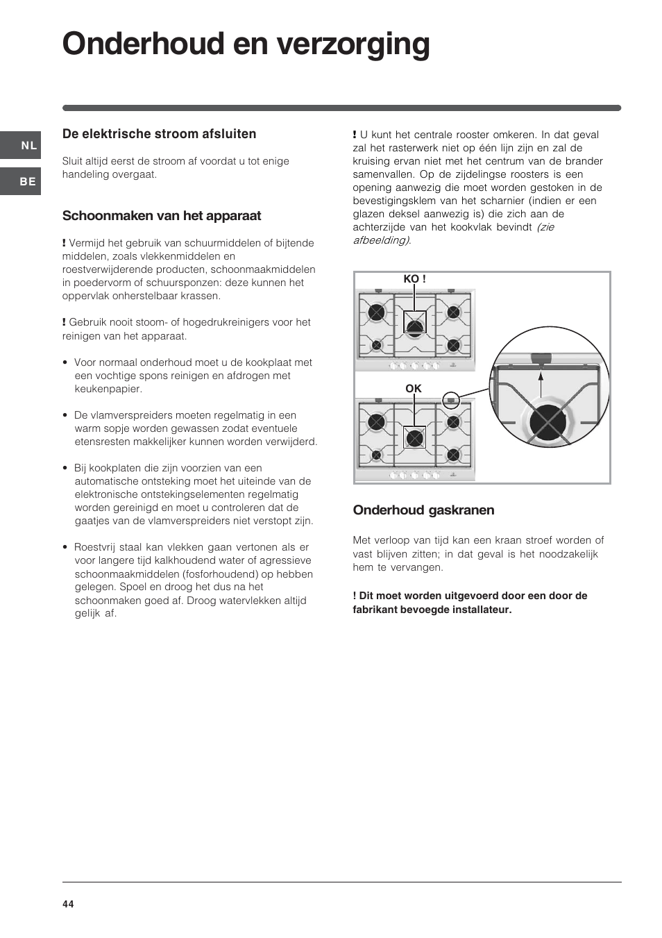Onderhoud en verzorging | Indesit IP-640-S-(AV)-R User Manual | Page 44 / 56
