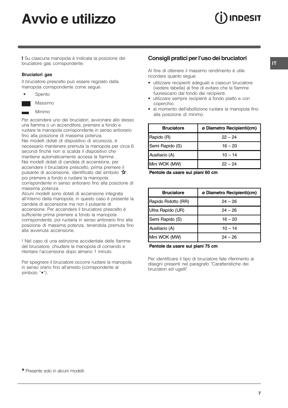 Avvio e utilizzo, Consigli pratici per luso dei bruciatori | Indesit IP-640-S-(AV)-R User Manual | Page 7 / 56