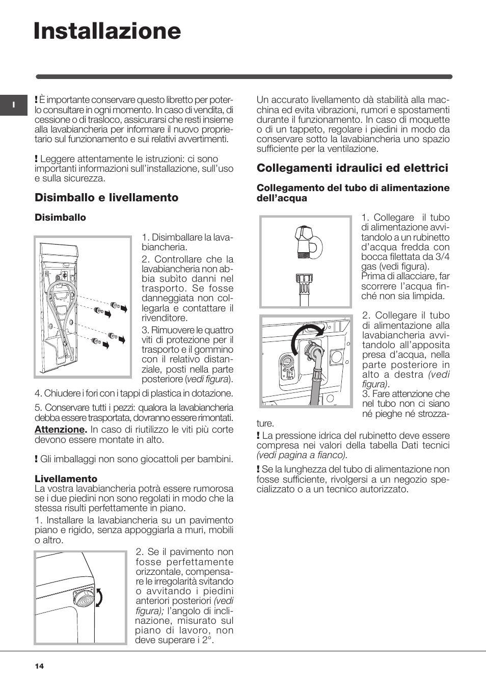 Installazione | Indesit IWTE-61281-ECO-(EU) User Manual | Page 14 / 84
