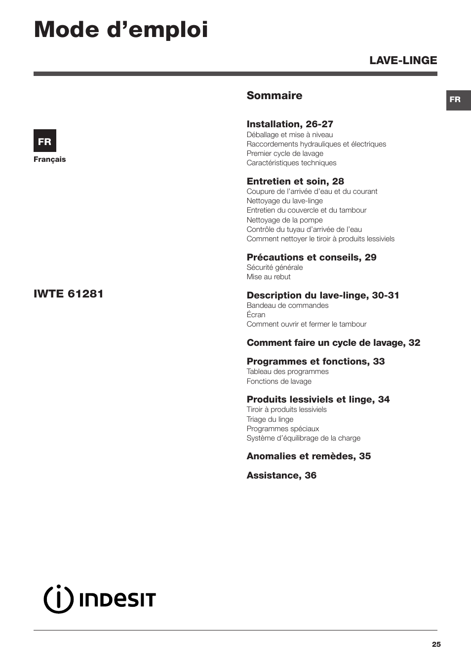 Mode d’emploi | Indesit IWTE-61281-ECO-(EU) User Manual | Page 25 / 84