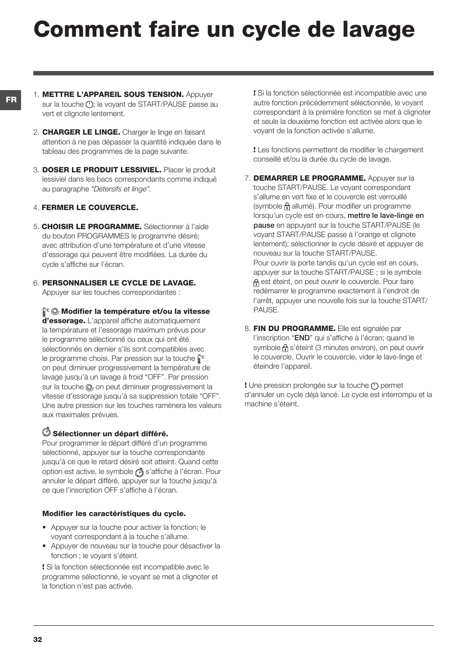 Comment faire un cycle de lavage | Indesit IWTE-61281-ECO-(EU) User Manual | Page 32 / 84
