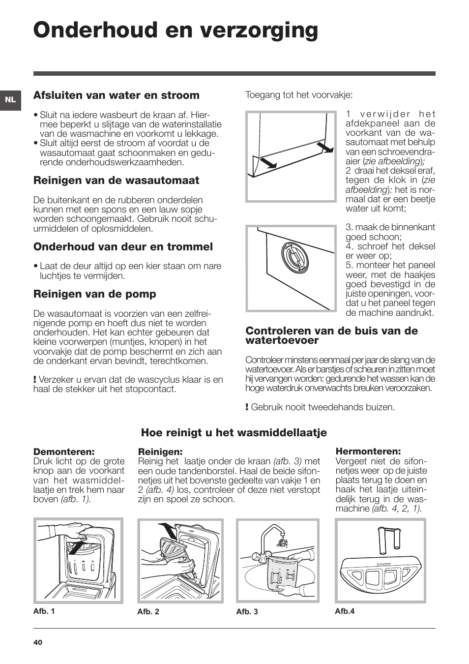 Onderhoud en verzorging | Indesit IWTE-61281-ECO-(EU) User Manual | Page 40 / 84