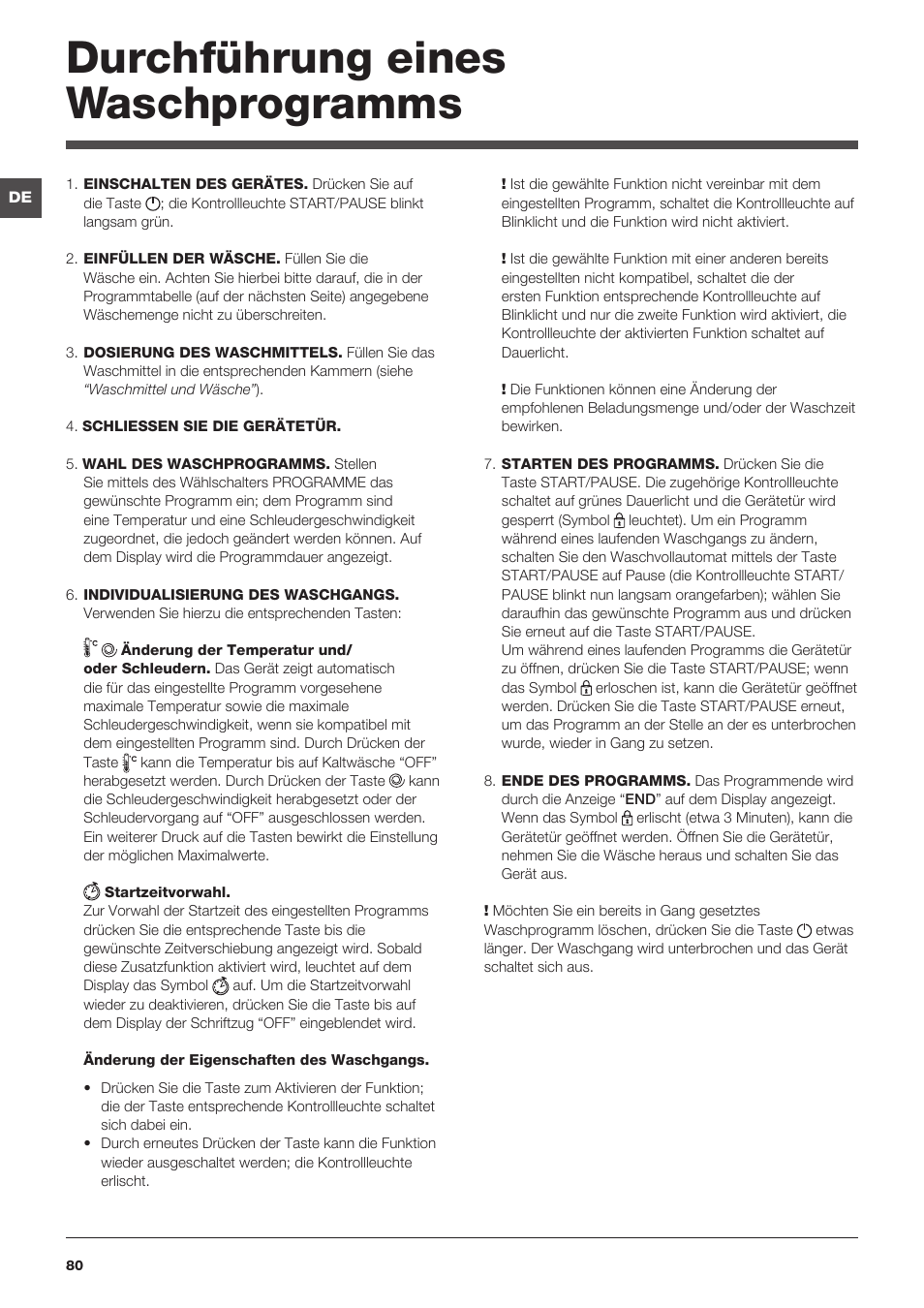 Durchführung eines waschprogramms | Indesit IWTE-61281-ECO-(EU) User Manual | Page 80 / 84