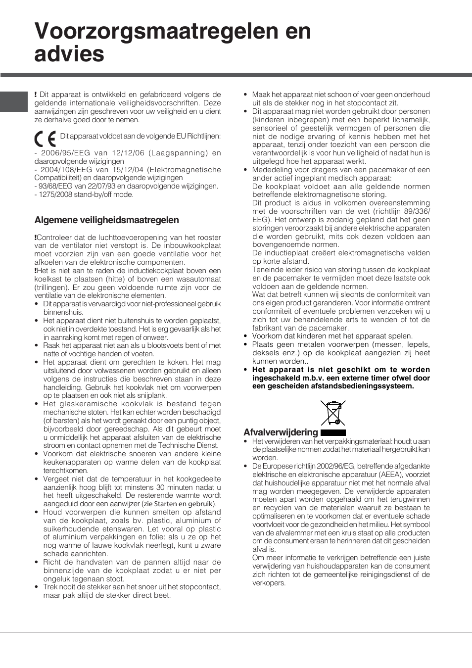 Voorzorgsmaatregelen en advies | Indesit VIX-644-C-E User Manual | Page 50 / 84