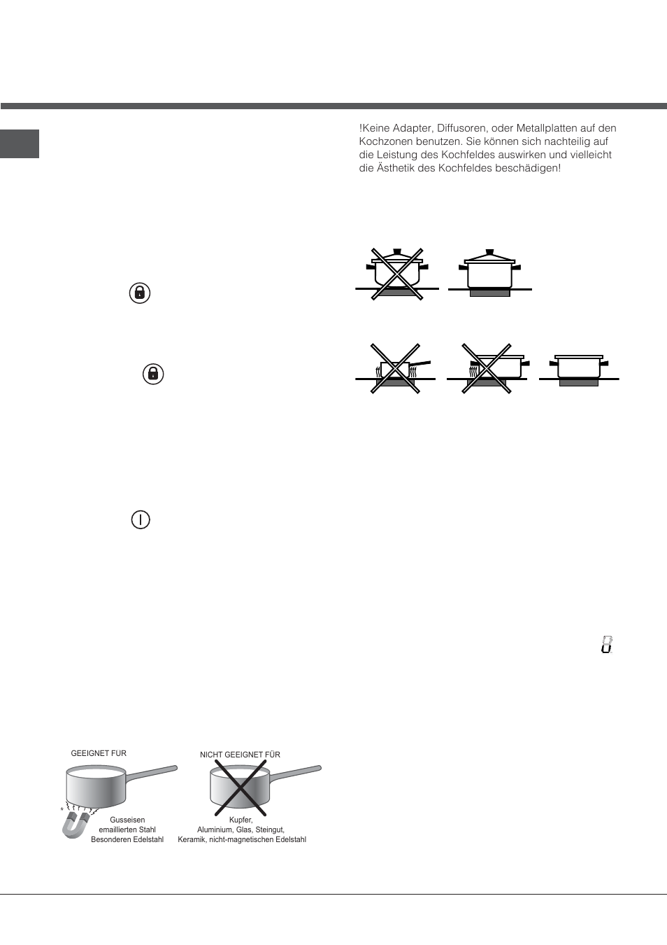 Bedienfeldsperre, Kochherd abschalten, Praktische ratschläge zum gebrauch des gerätes | Sicherheitseinrichtungen | Indesit VIX-644-C-E User Manual | Page 58 / 84