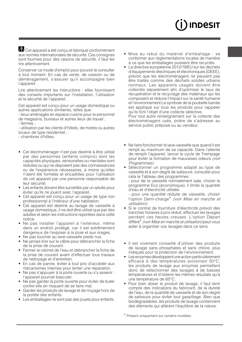 Précautions et conseils | Indesit DPG-16B1-A-K-EU User Manual | Page 31 / 68