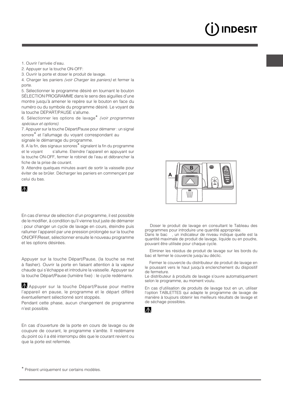 Mise en marche et utilisation, Charger le produit de lavage, Mettre en marche le lave-vaisselle | Indesit DPG-16B1-A-K-EU User Manual | Page 37 / 68