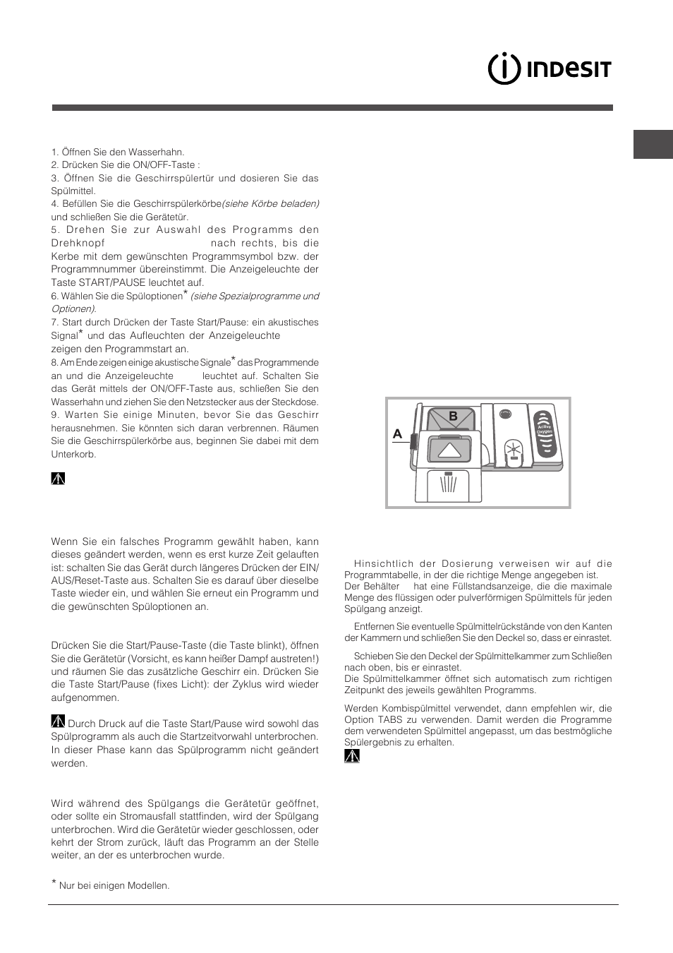 Inbetriebsetzung und gebrauch, Einfüllen des spülmittels, Starten des geschirrspülers | Indesit DPG-16B1-A-K-EU User Manual | Page 51 / 68